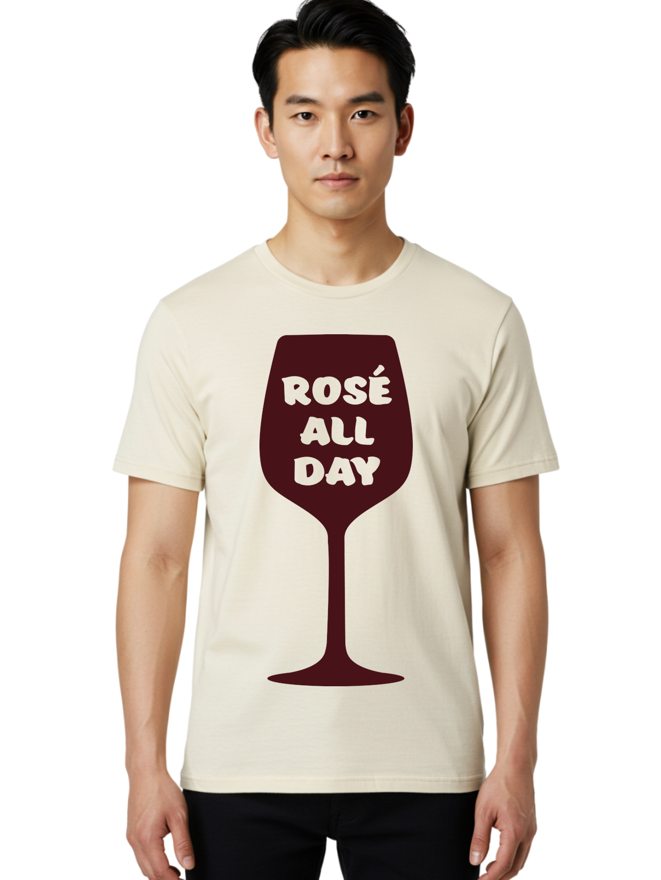 Rose-All-Day Men'S Graphic Tee, 100% Cotton, Comfortable Casual Summer Wear, Machine Washable, Wine Glass, Rose Wine, Rosé All Day, Wine Lover, Relaxed Atmosphere, Casual Drinking, Fun Phrase, Wine Culture Aad131