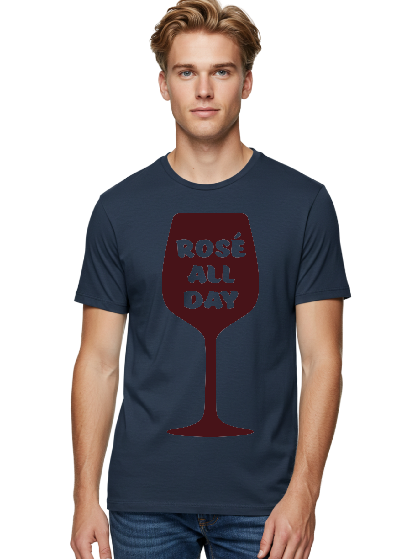 Rose-All-Day Men'S Graphic Tee, 100% Cotton, Comfortable Casual Summer Wear, Machine Washable, Wine Glass, Rose Wine, Rosé All Day, Wine Lover, Relaxed Atmosphere, Casual Drinking, Fun Phrase, Wine Culture Aad131