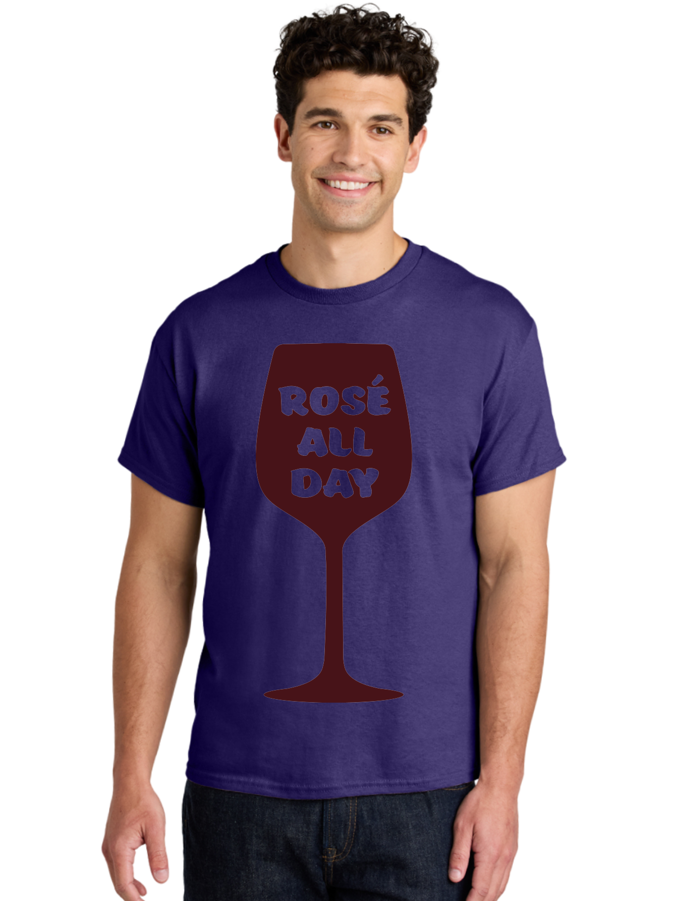 Rose-All-Day Men'S Graphic Tee, 100% Cotton, Comfortable Casual Summer Wear, Machine Washable, Wine Glass, Rose Wine, Rosé All Day, Wine Lover, Relaxed Atmosphere, Casual Drinking, Fun Phrase, Wine Culture Aad131