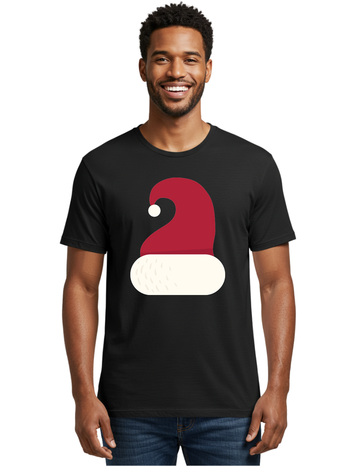 Santa-Hat Men'S Graphic Tee, 100% Cotton, Comfortable Casual Summer Wear, Machine Washable, Santa Hat, Christmas Hat, Red And White Hat, Winter Clothing, Festive Accessory, Holiday Fashion, Cartoon Style, Digital Illustration Aad135