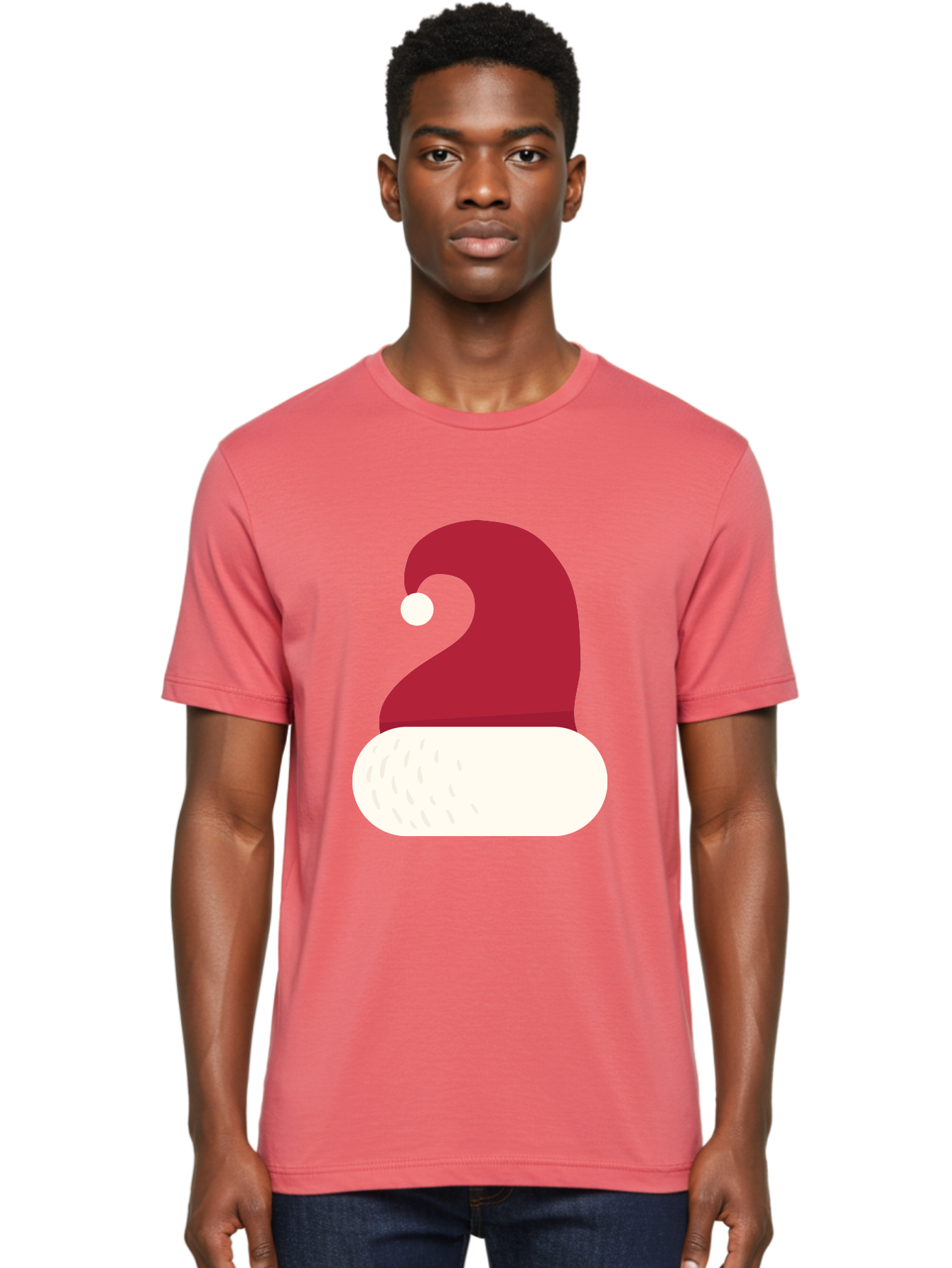 Santa-Hat Men'S Graphic Tee, 100% Cotton, Comfortable Casual Summer Wear, Machine Washable, Santa Hat, Christmas Hat, Red And White Hat, Winter Clothing, Festive Accessory, Holiday Fashion, Cartoon Style, Digital Illustration Aad135