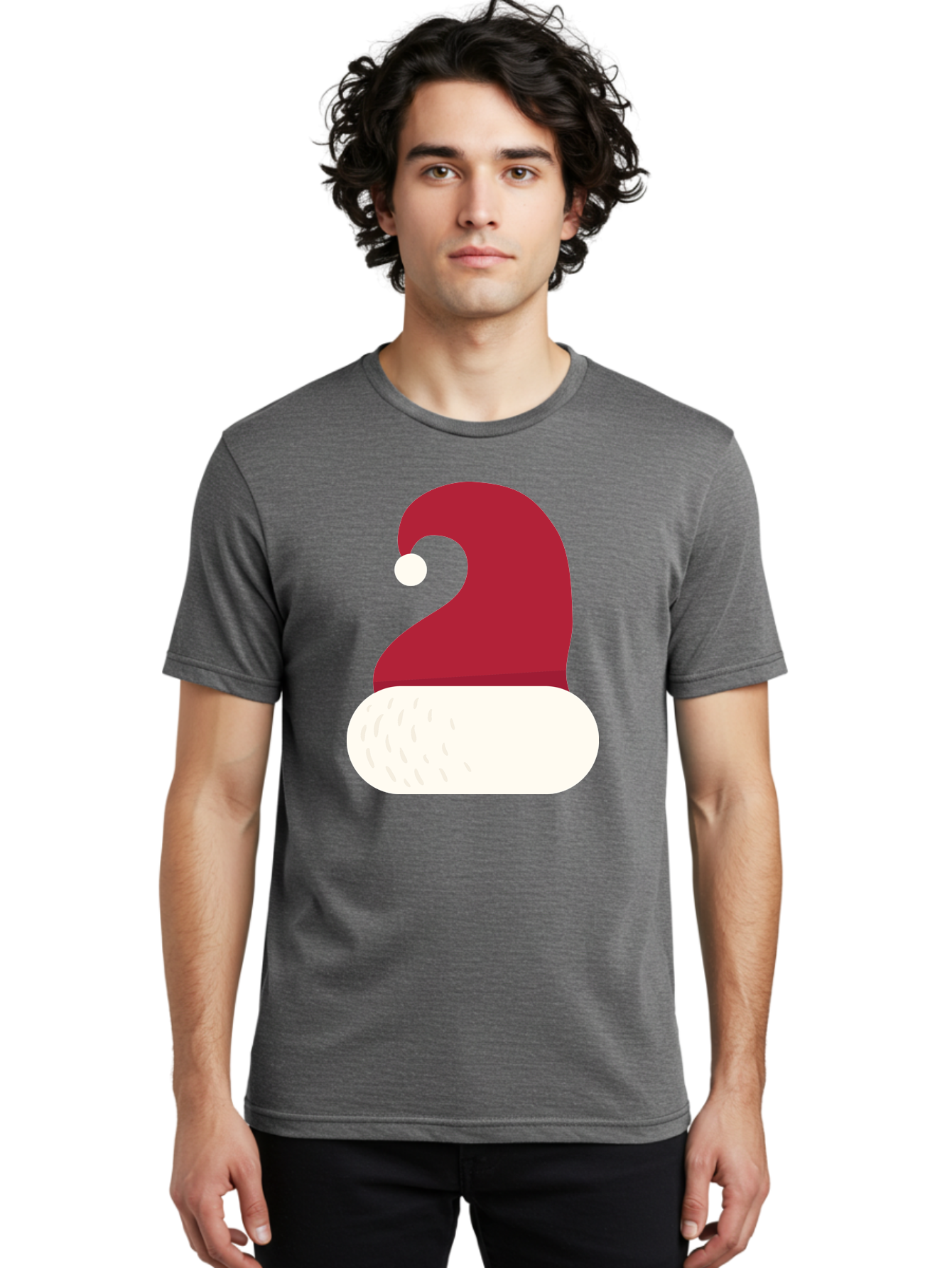 Santa-Hat Men'S Graphic Tee, 100% Cotton, Comfortable Casual Summer Wear, Machine Washable, Santa Hat, Christmas Hat, Red And White Hat, Winter Clothing, Festive Accessory, Holiday Fashion, Cartoon Style, Digital Illustration Aad135