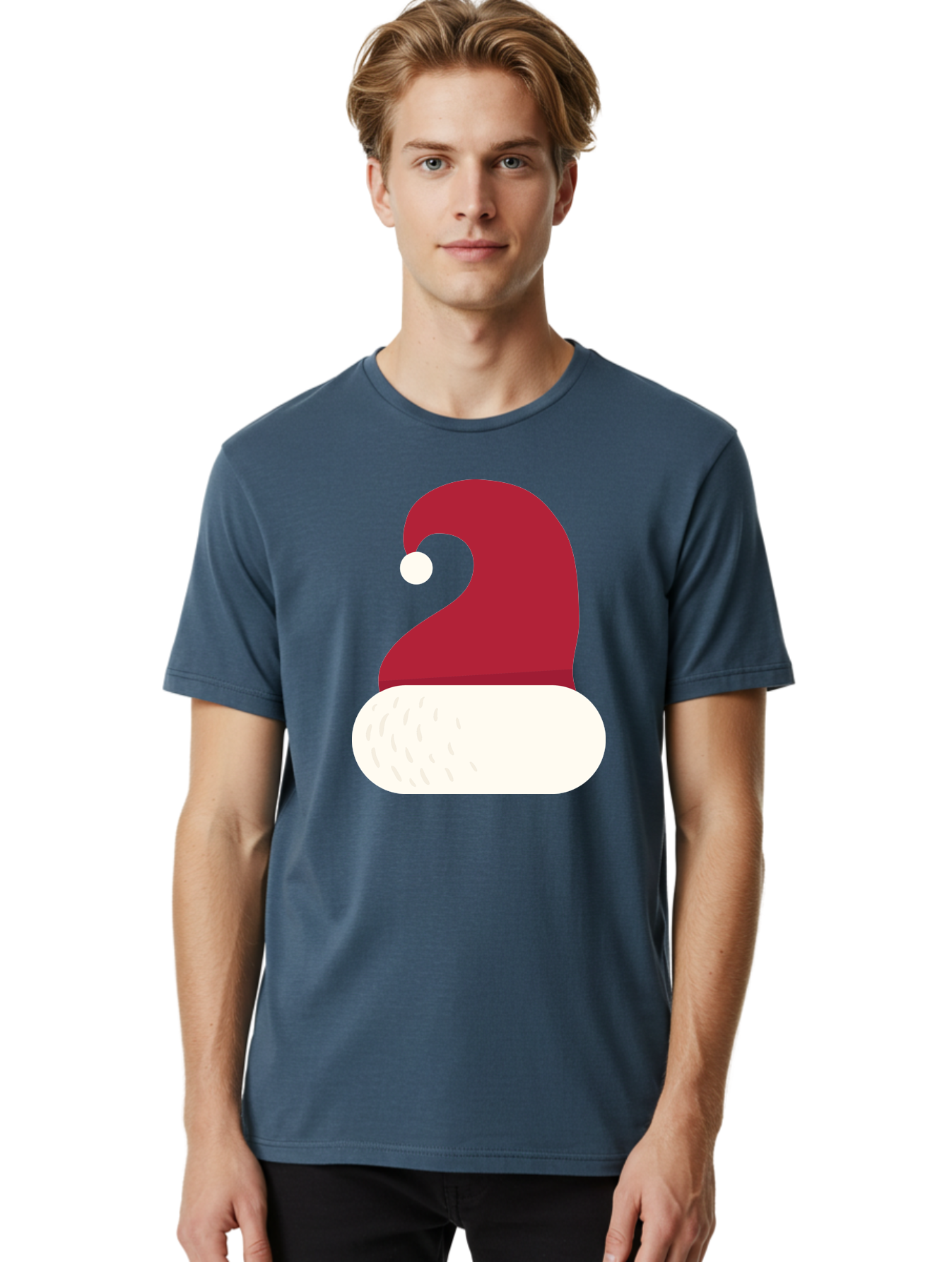 Santa-Hat Men'S Graphic Tee, 100% Cotton, Comfortable Casual Summer Wear, Machine Washable, Santa Hat, Christmas Hat, Red And White Hat, Winter Clothing, Festive Accessory, Holiday Fashion, Cartoon Style, Digital Illustration Aad135