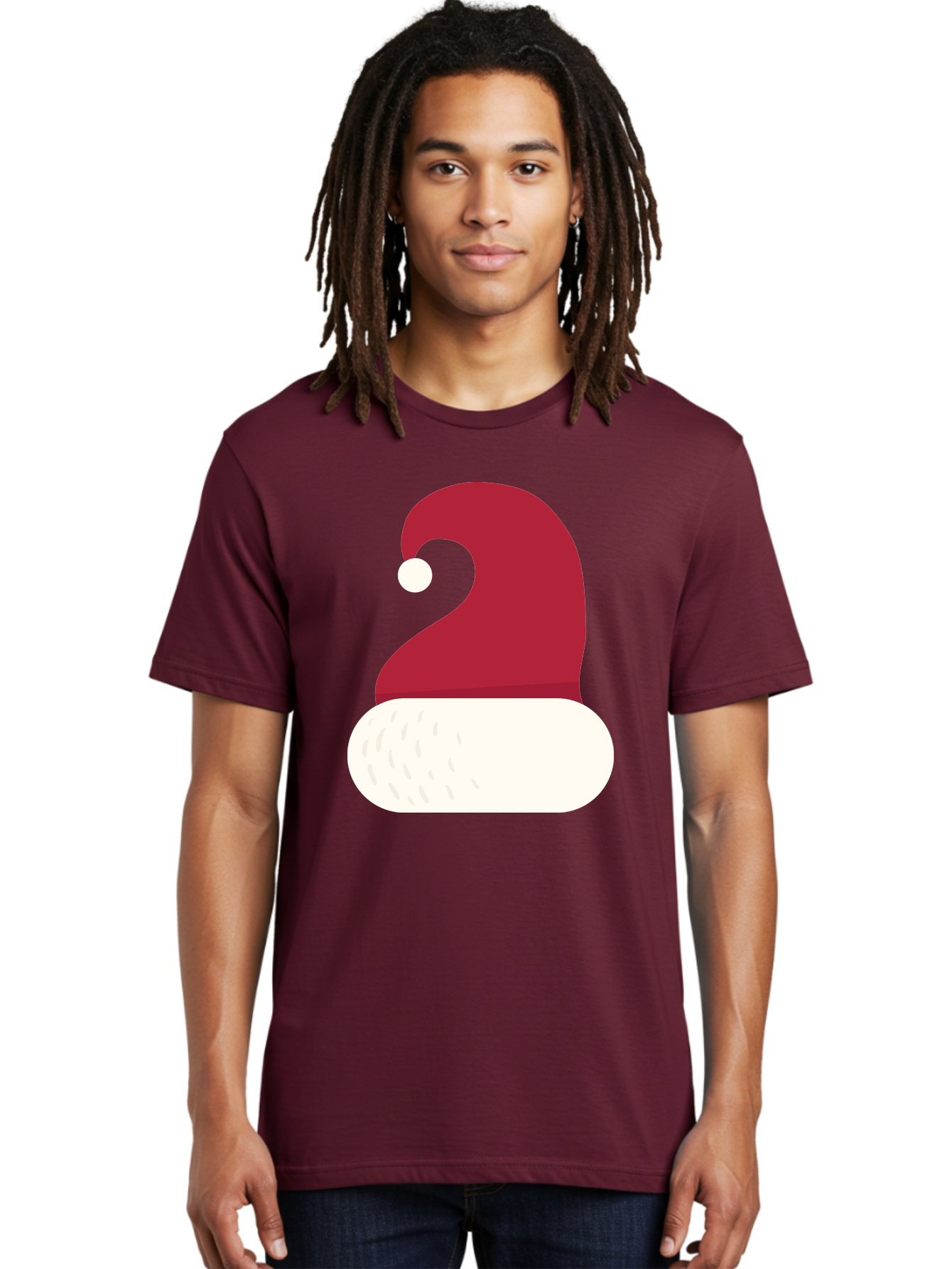 Santa-Hat Men'S Graphic Tee, 100% Cotton, Comfortable Casual Summer Wear, Machine Washable, Santa Hat, Christmas Hat, Red And White Hat, Winter Clothing, Festive Accessory, Holiday Fashion, Cartoon Style, Digital Illustration Aad135