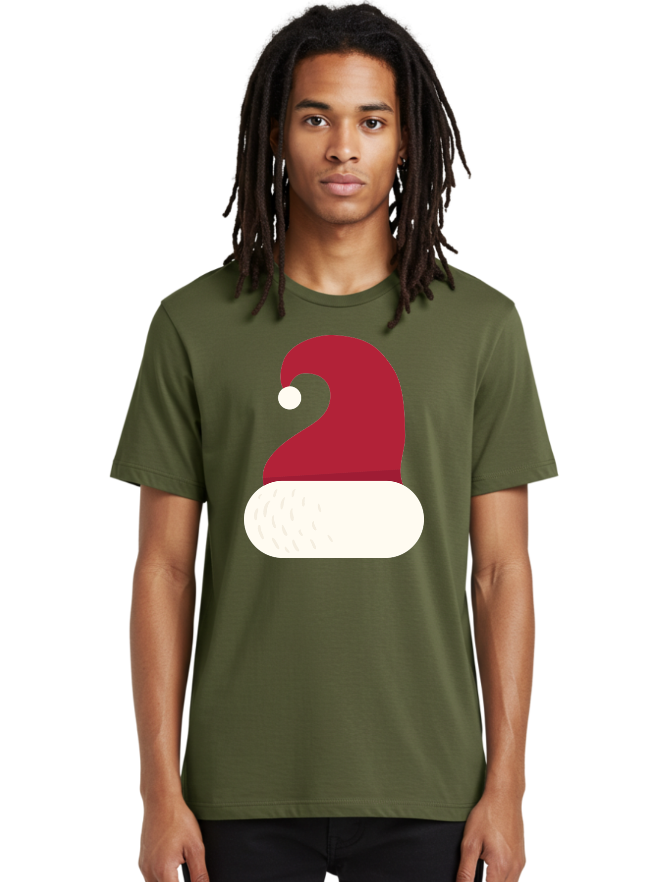 Santa-Hat Men'S Graphic Tee, 100% Cotton, Comfortable Casual Summer Wear, Machine Washable, Santa Hat, Christmas Hat, Red And White Hat, Winter Clothing, Festive Accessory, Holiday Fashion, Cartoon Style, Digital Illustration Aad135