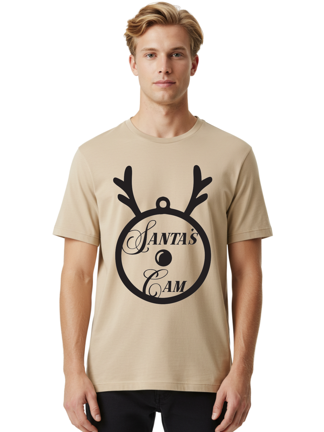 Santa-S-Cam Men'S Graphic Tee, 100% Cotton, Comfortable Casual Summer Wear, Machine Washable, Christmas Decoration, Santa'S Cam, Reindeer Antlers, Festive Design, Holiday Ornaments, Christmas Magic, Winter Wonderland, Holiday Cheer Aad136