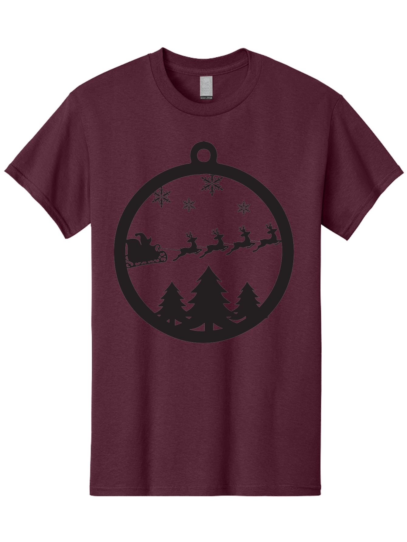 Santa-Sleigh-Silhouette Men'S Graphic Tee, 100% Cotton, Comfortable Casual Summer Wear, Machine Washable, Sleigh, Santa Claus, Reindeer, Snowy Night, Festive Trees, Holiday Decoration, Christmas Ornament, Winter Scene, Festive Atmosphere, Aad139