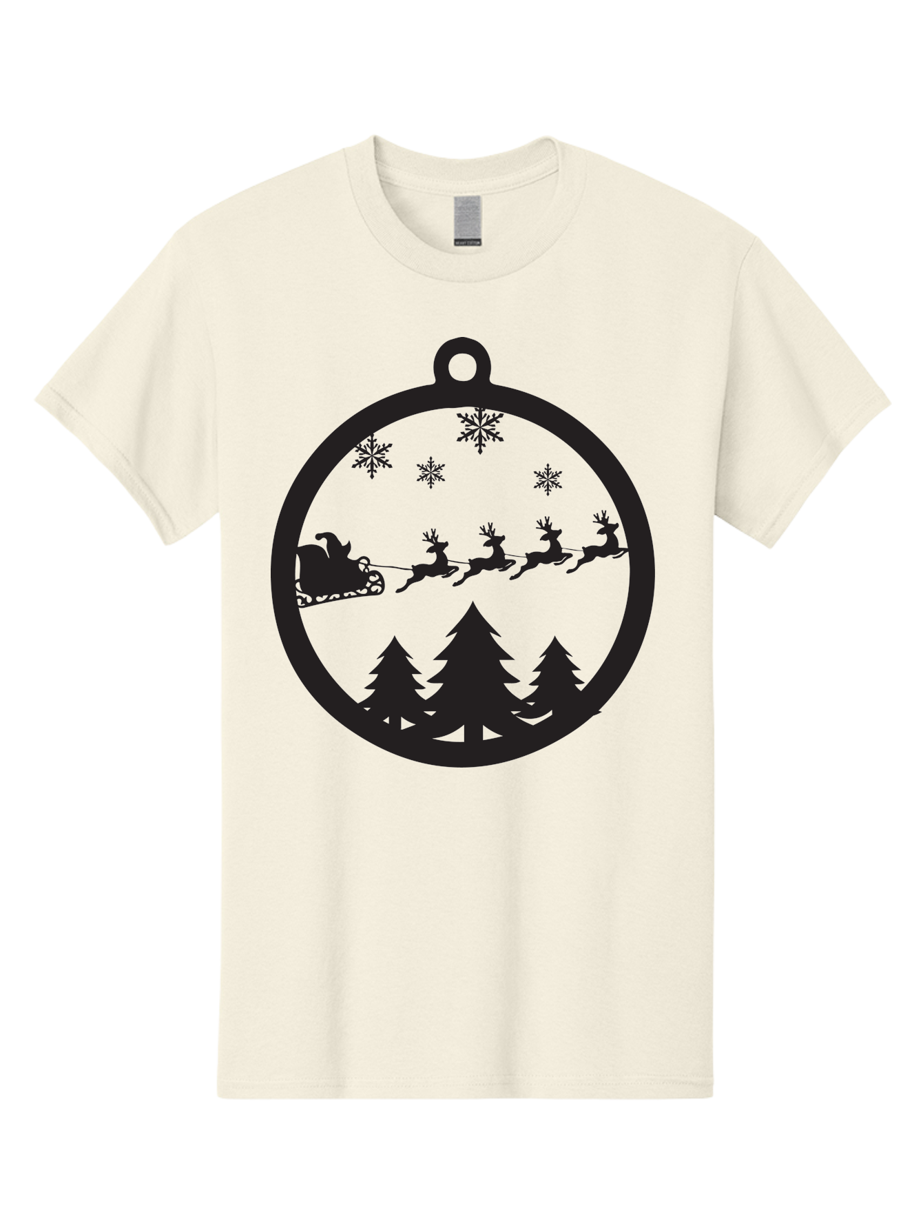 Santa-Sleigh-Silhouette Men'S Graphic Tee, 100% Cotton, Comfortable Casual Summer Wear, Machine Washable, Sleigh, Santa Claus, Reindeer, Snowy Night, Festive Trees, Holiday Decoration, Christmas Ornament, Winter Scene, Festive Atmosphere, Aad139