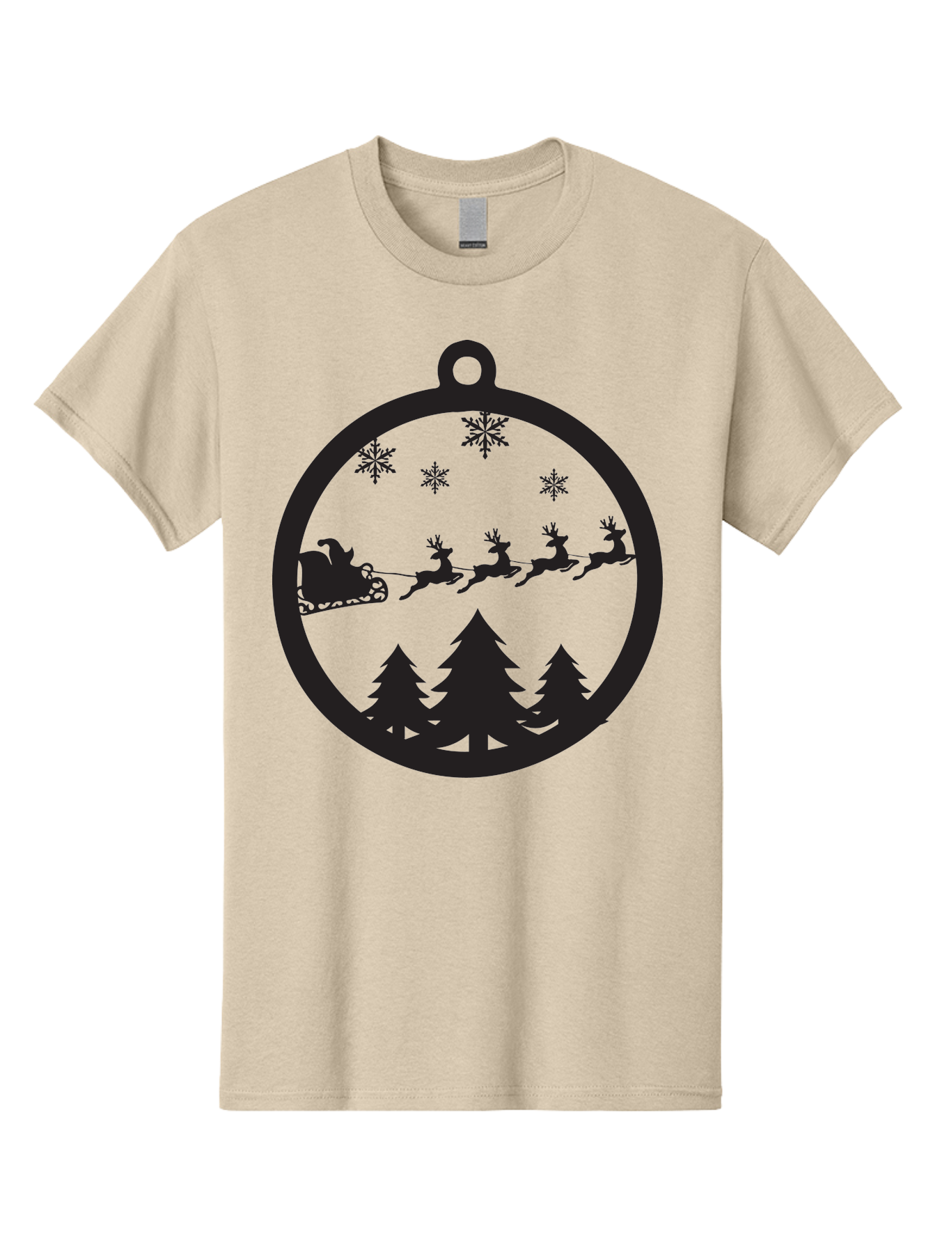 Santa-Sleigh-Silhouette Men'S Graphic Tee, 100% Cotton, Comfortable Casual Summer Wear, Machine Washable, Sleigh, Santa Claus, Reindeer, Snowy Night, Festive Trees, Holiday Decoration, Christmas Ornament, Winter Scene, Festive Atmosphere, Aad139