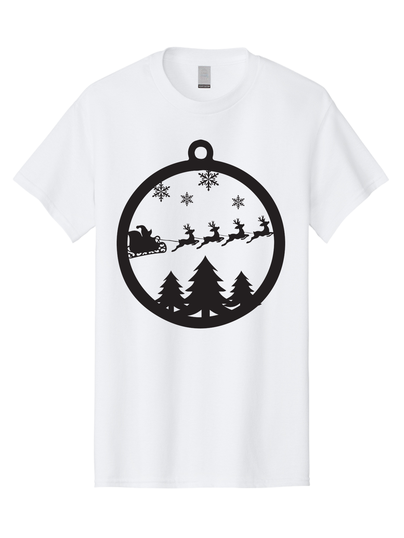 Santa-Sleigh-Silhouette Men'S Graphic Tee, 100% Cotton, Comfortable Casual Summer Wear, Machine Washable, Sleigh, Santa Claus, Reindeer, Snowy Night, Festive Trees, Holiday Decoration, Christmas Ornament, Winter Scene, Festive Atmosphere, Aad139