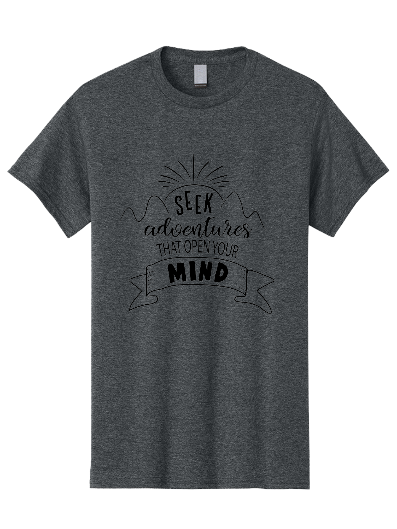 Seek-Adventures-That-Open-Your-Mind Men'S Graphic Tee, 100% Cotton, Comfortable Casual Summer Wear, Machine Washable, Inspirational Quote, Motivational Message, Adventure Seeking, Personal Growth, Mindfulness, Positive Thinking, Aad147