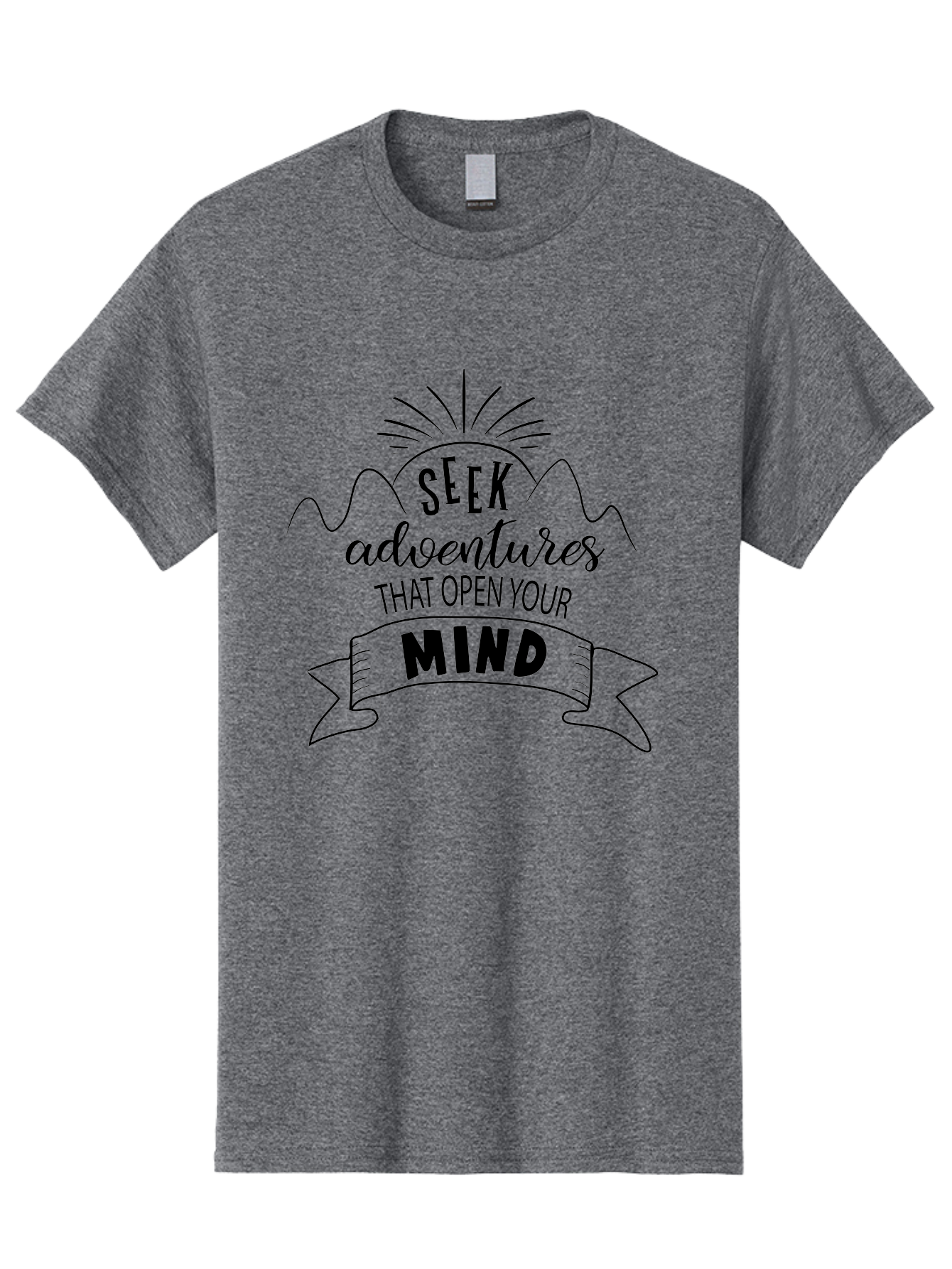 Seek-Adventures-That-Open-Your-Mind Men'S Graphic Tee, 100% Cotton, Comfortable Casual Summer Wear, Machine Washable, Inspirational Quote, Motivational Message, Adventure Seeking, Personal Growth, Mindfulness, Positive Thinking, Aad147