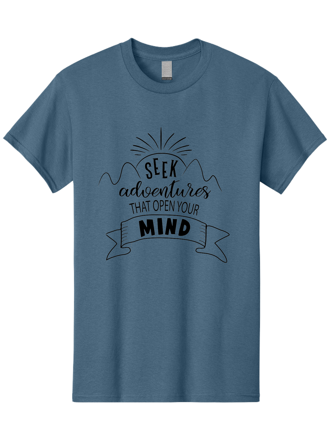 Seek-Adventures-That-Open-Your-Mind Men'S Graphic Tee, 100% Cotton, Comfortable Casual Summer Wear, Machine Washable, Inspirational Quote, Motivational Message, Adventure Seeking, Personal Growth, Mindfulness, Positive Thinking, Aad147