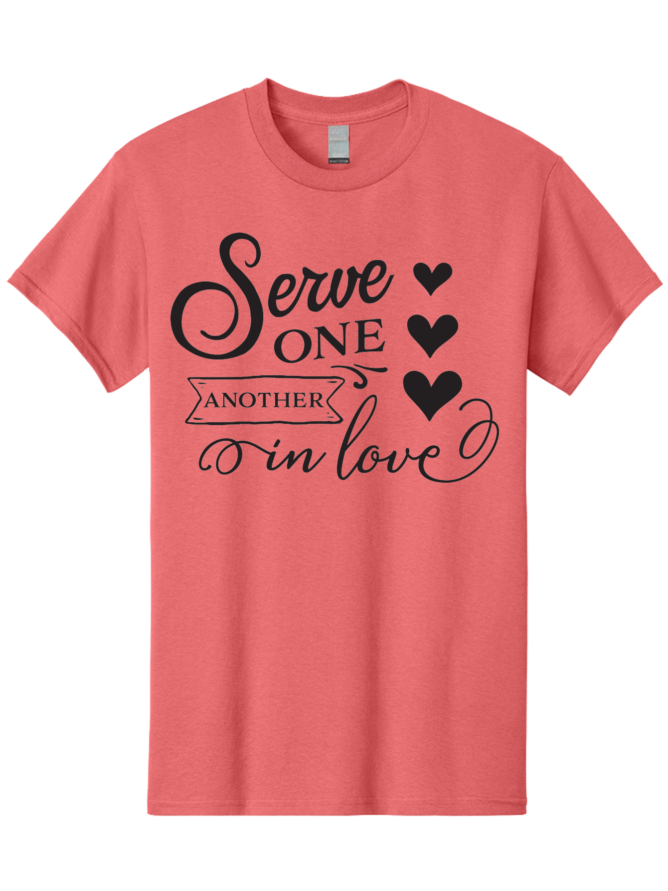 Serve-One-Another-In-Love Men'S Graphic Tee, 100% Cotton, Comfortable Casual Summer Wear, Machine Washable, Serve One Another, Love Message, Heartwarming Quote, Inspirational Saying, Kindness Reminder, Black Hearts, Typography Art Aad148