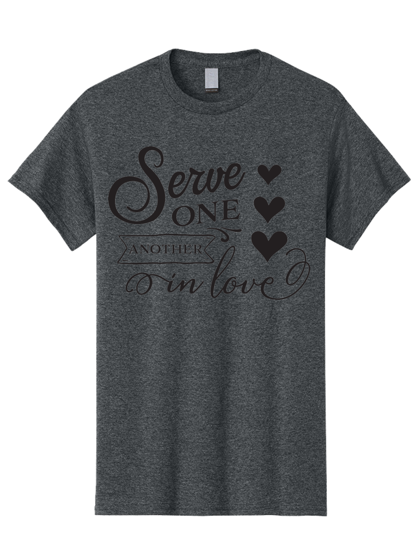 Serve-One-Another-In-Love Men'S Graphic Tee, 100% Cotton, Comfortable Casual Summer Wear, Machine Washable, Serve One Another, Love Message, Heartwarming Quote, Inspirational Saying, Kindness Reminder, Black Hearts, Typography Art Aad148