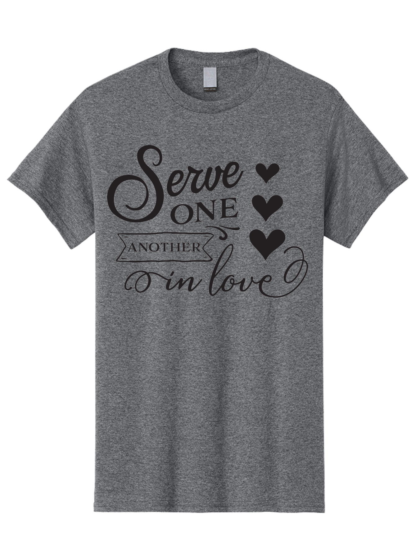 Serve-One-Another-In-Love Men'S Graphic Tee, 100% Cotton, Comfortable Casual Summer Wear, Machine Washable, Serve One Another, Love Message, Heartwarming Quote, Inspirational Saying, Kindness Reminder, Black Hearts, Typography Art Aad148