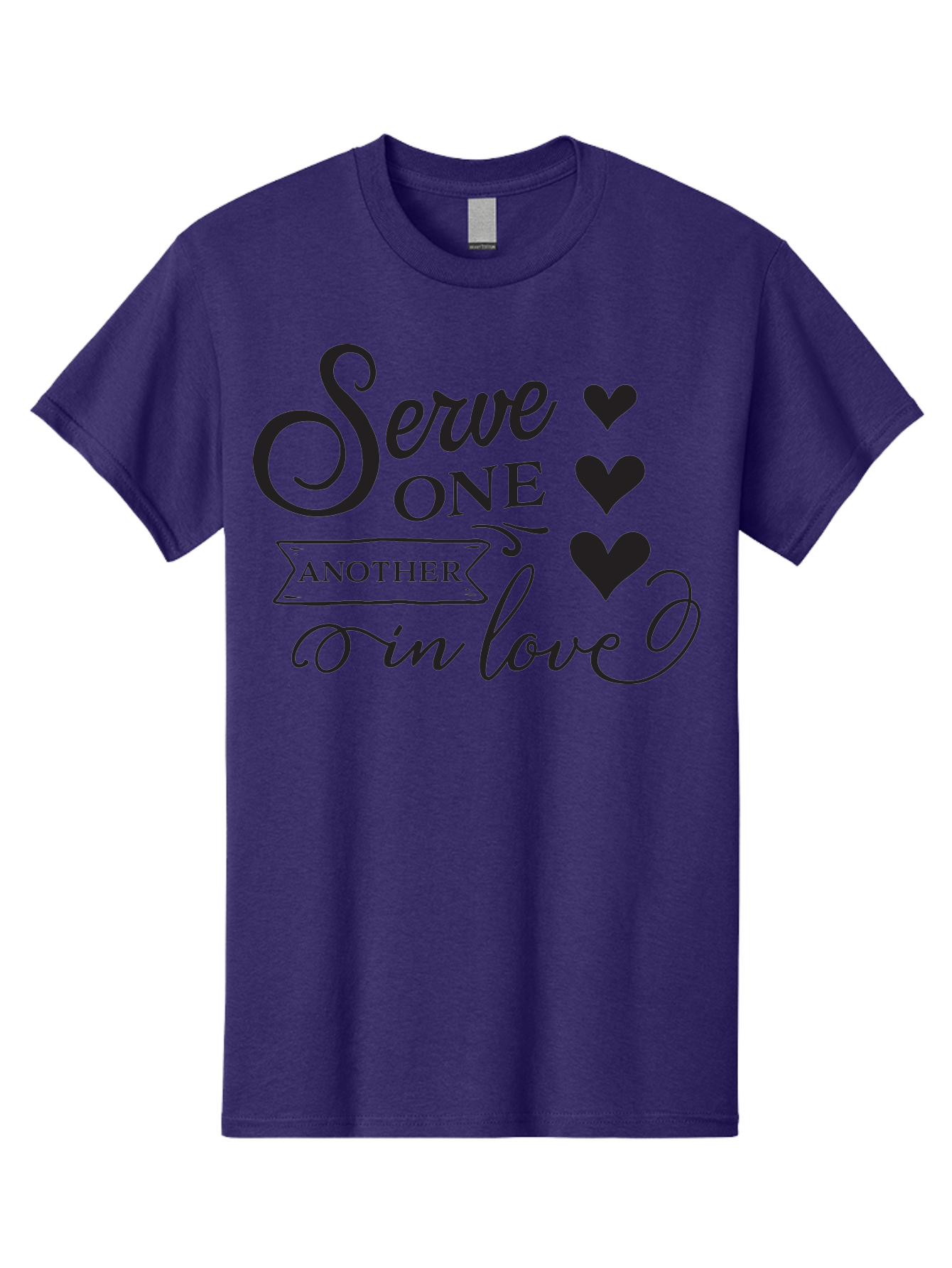 Serve-One-Another-In-Love Men'S Graphic Tee, 100% Cotton, Comfortable Casual Summer Wear, Machine Washable, Serve One Another, Love Message, Heartwarming Quote, Inspirational Saying, Kindness Reminder, Black Hearts, Typography Art Aad148