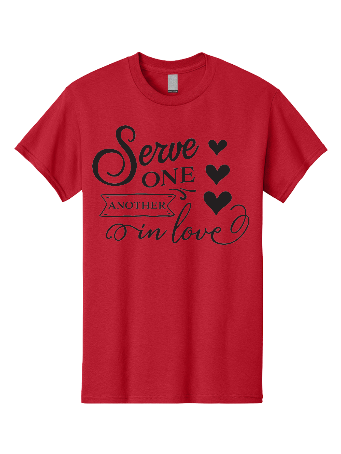 Serve-One-Another-In-Love Men'S Graphic Tee, 100% Cotton, Comfortable Casual Summer Wear, Machine Washable, Serve One Another, Love Message, Heartwarming Quote, Inspirational Saying, Kindness Reminder, Black Hearts, Typography Art Aad148