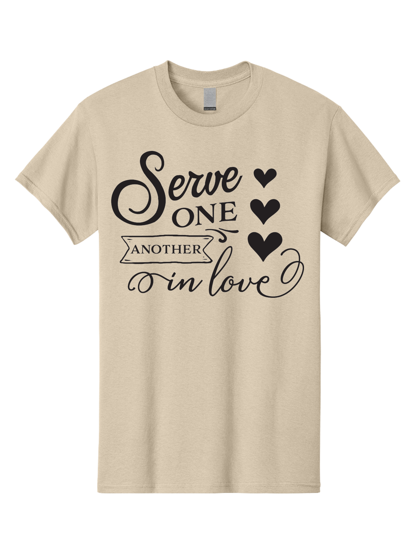Serve-One-Another-In-Love Men'S Graphic Tee, 100% Cotton, Comfortable Casual Summer Wear, Machine Washable, Serve One Another, Love Message, Heartwarming Quote, Inspirational Saying, Kindness Reminder, Black Hearts, Typography Art Aad148