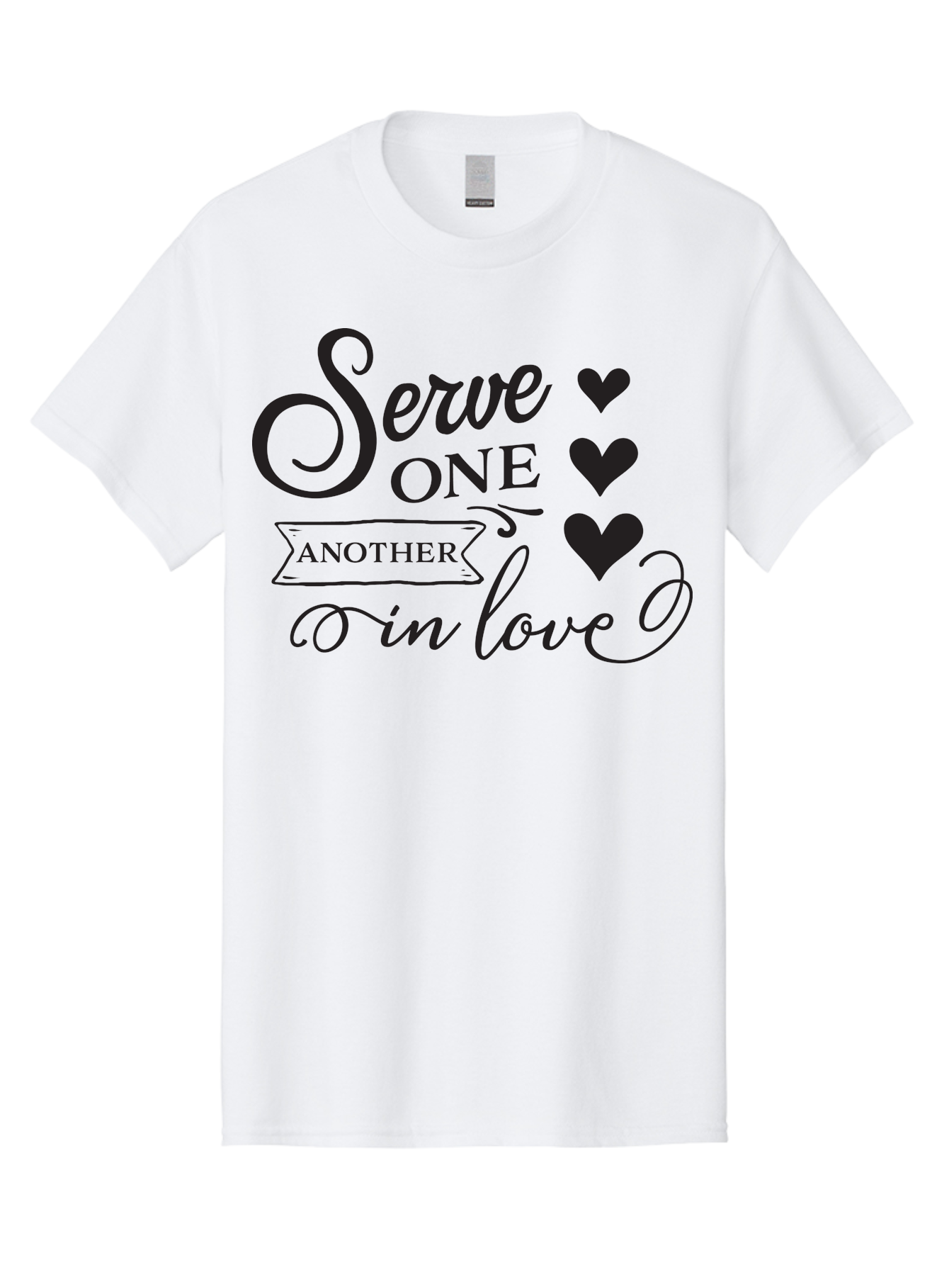 Serve-One-Another-In-Love Men'S Graphic Tee, 100% Cotton, Comfortable Casual Summer Wear, Machine Washable, Serve One Another, Love Message, Heartwarming Quote, Inspirational Saying, Kindness Reminder, Black Hearts, Typography Art Aad148