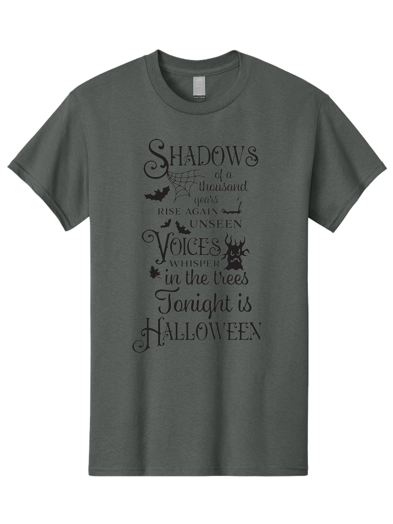 Shadows-Of-A-Thousand-Years-Rise-Again-Unseen-Voices-Whisper-In-The-Trees-Tonight-Is-Halloween Men'S Graphic Tee, 100% Cotton, Comfortable Casual Summer Wear, Machine Washable, Halloween Quote, Spooky Season, Shadows Rise Again, Unseen Voices, Aad150