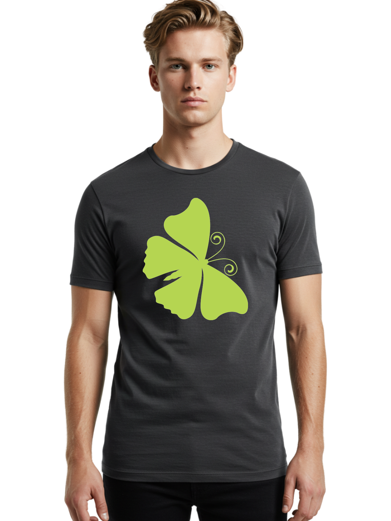 Shamrock-Graphic Men'S Graphic Tee, 100% Cotton, Comfortable Casual Summer Wear, Machine Washable, Clover Silhouette, Shamrock Graphic, Four-Leaf Clover, Irish Heritage, Luck Symbol, Green Leaf, Elegant Design, Minimalist Art, Simple Shapes Aad152