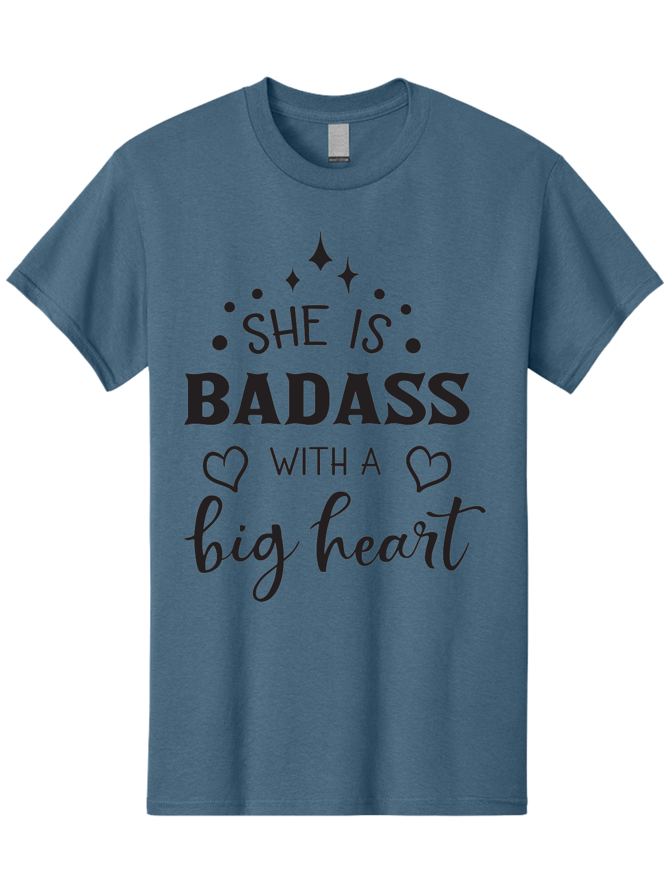 She-Is-Badass-With-A-Big-Heart Men'S Graphic Tee, 100% Cotton, Comfortable Casual Summer Wear, Machine Washable, Motivational Quotes, Inspirational Sayings, Empowerment Phrases, Feminine Strength, Positive Affirmations, Bold Typography, Aad155