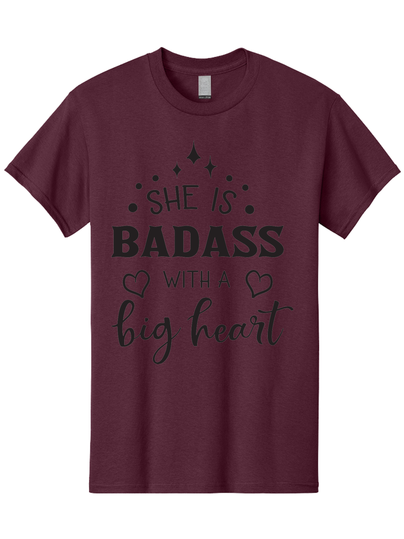 She-Is-Badass-With-A-Big-Heart Men'S Graphic Tee, 100% Cotton, Comfortable Casual Summer Wear, Machine Washable, Motivational Quotes, Inspirational Sayings, Empowerment Phrases, Feminine Strength, Positive Affirmations, Bold Typography, Aad155