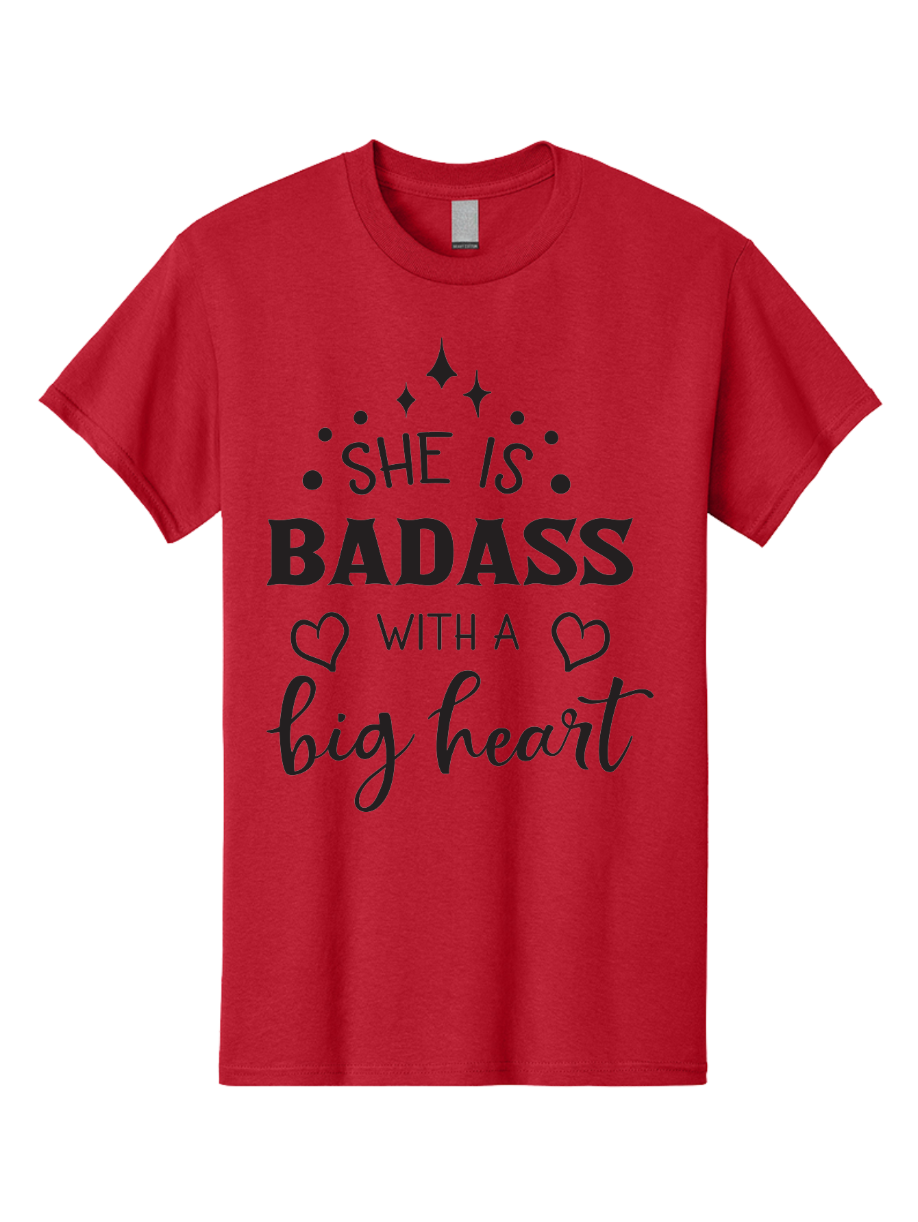 She-Is-Badass-With-A-Big-Heart Men'S Graphic Tee, 100% Cotton, Comfortable Casual Summer Wear, Machine Washable, Motivational Quotes, Inspirational Sayings, Empowerment Phrases, Feminine Strength, Positive Affirmations, Bold Typography, Aad155