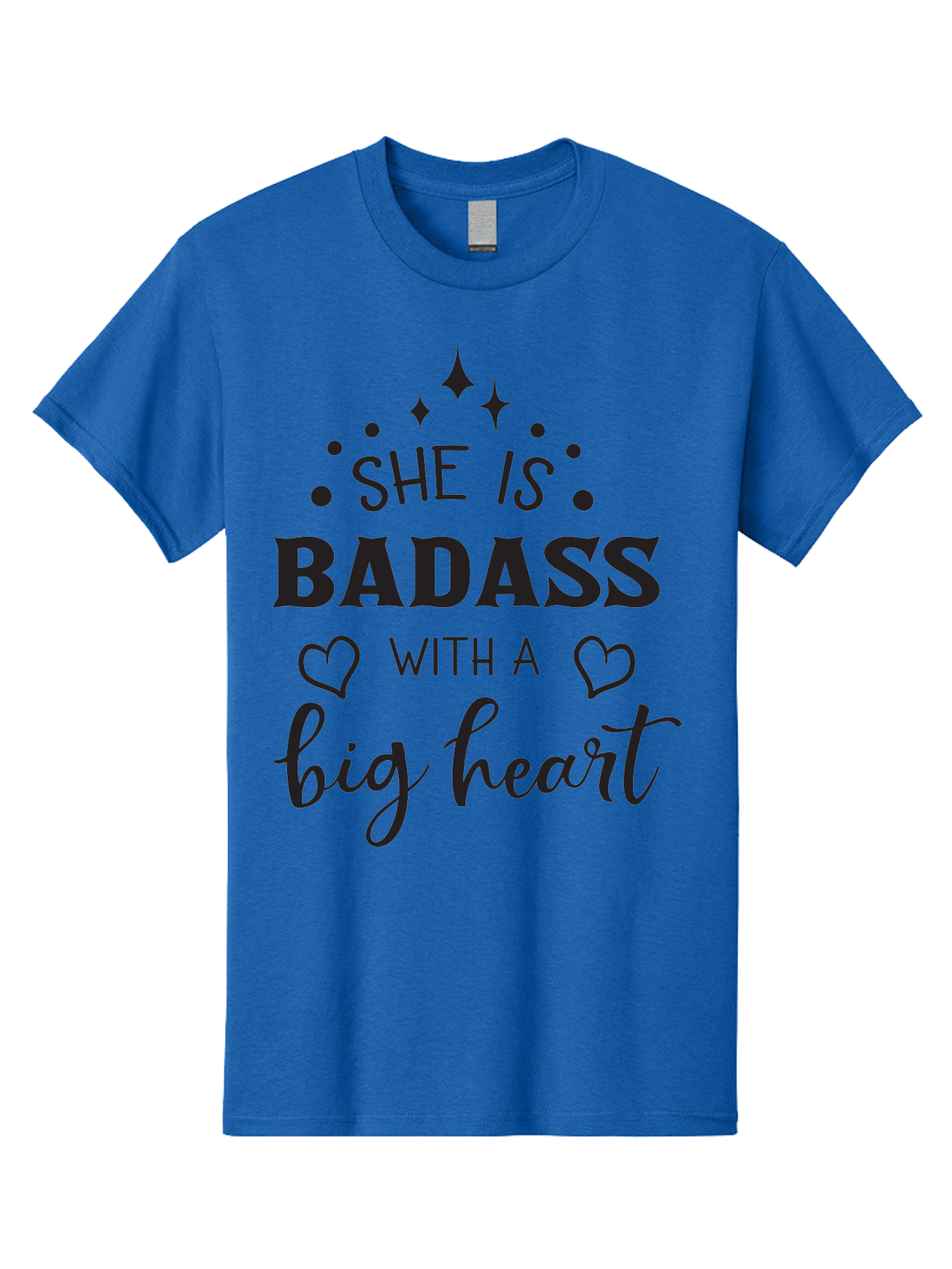 She-Is-Badass-With-A-Big-Heart Men'S Graphic Tee, 100% Cotton, Comfortable Casual Summer Wear, Machine Washable, Motivational Quotes, Inspirational Sayings, Empowerment Phrases, Feminine Strength, Positive Affirmations, Bold Typography, Aad155