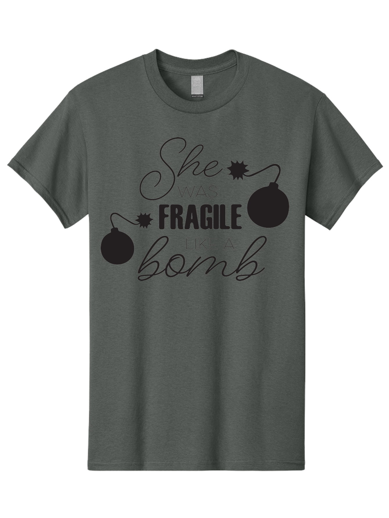 She-Was-Fragile-Like-A-Bomb Men'S Graphic Tee, 100% Cotton, Comfortable Casual Summer Wear, Machine Washable, Inspirational Quote, Motivational Phrase, Strong Women, Empowerment Message, Bomb Illustration, Powerful Graphics, Female Strength, Aad157