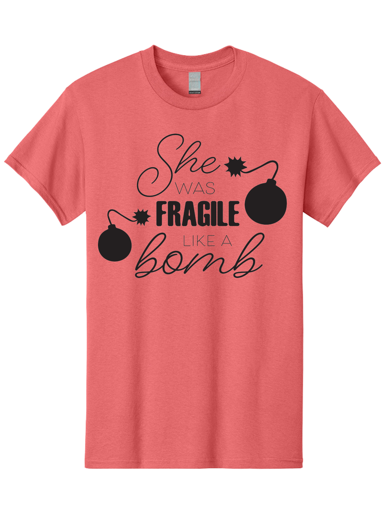 She-Was-Fragile-Like-A-Bomb Men'S Graphic Tee, 100% Cotton, Comfortable Casual Summer Wear, Machine Washable, Inspirational Quote, Motivational Phrase, Strong Women, Empowerment Message, Bomb Illustration, Powerful Graphics, Female Strength, Aad157