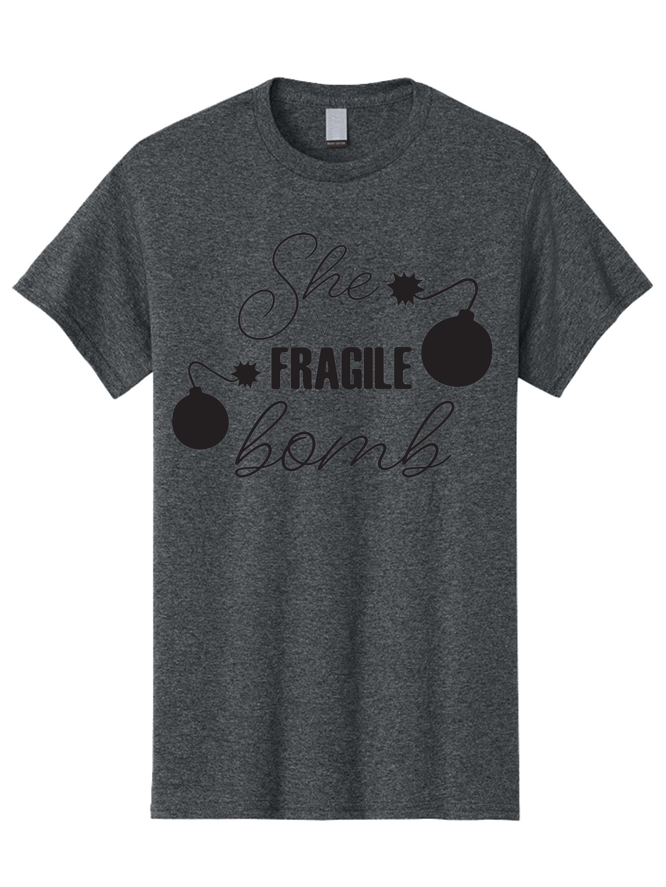 She-Was-Fragile-Like-A-Bomb Men'S Graphic Tee, 100% Cotton, Comfortable Casual Summer Wear, Machine Washable, Inspirational Quote, Motivational Phrase, Strong Women, Empowerment Message, Bomb Illustration, Powerful Graphics, Female Strength, Aad157