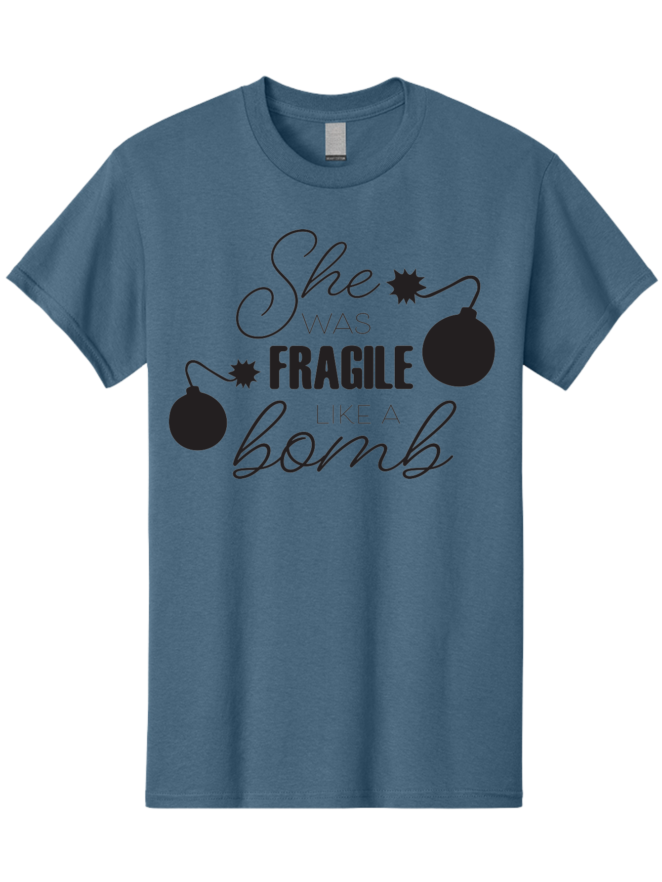 She-Was-Fragile-Like-A-Bomb Men'S Graphic Tee, 100% Cotton, Comfortable Casual Summer Wear, Machine Washable, Inspirational Quote, Motivational Phrase, Strong Women, Empowerment Message, Bomb Illustration, Powerful Graphics, Female Strength, Aad157