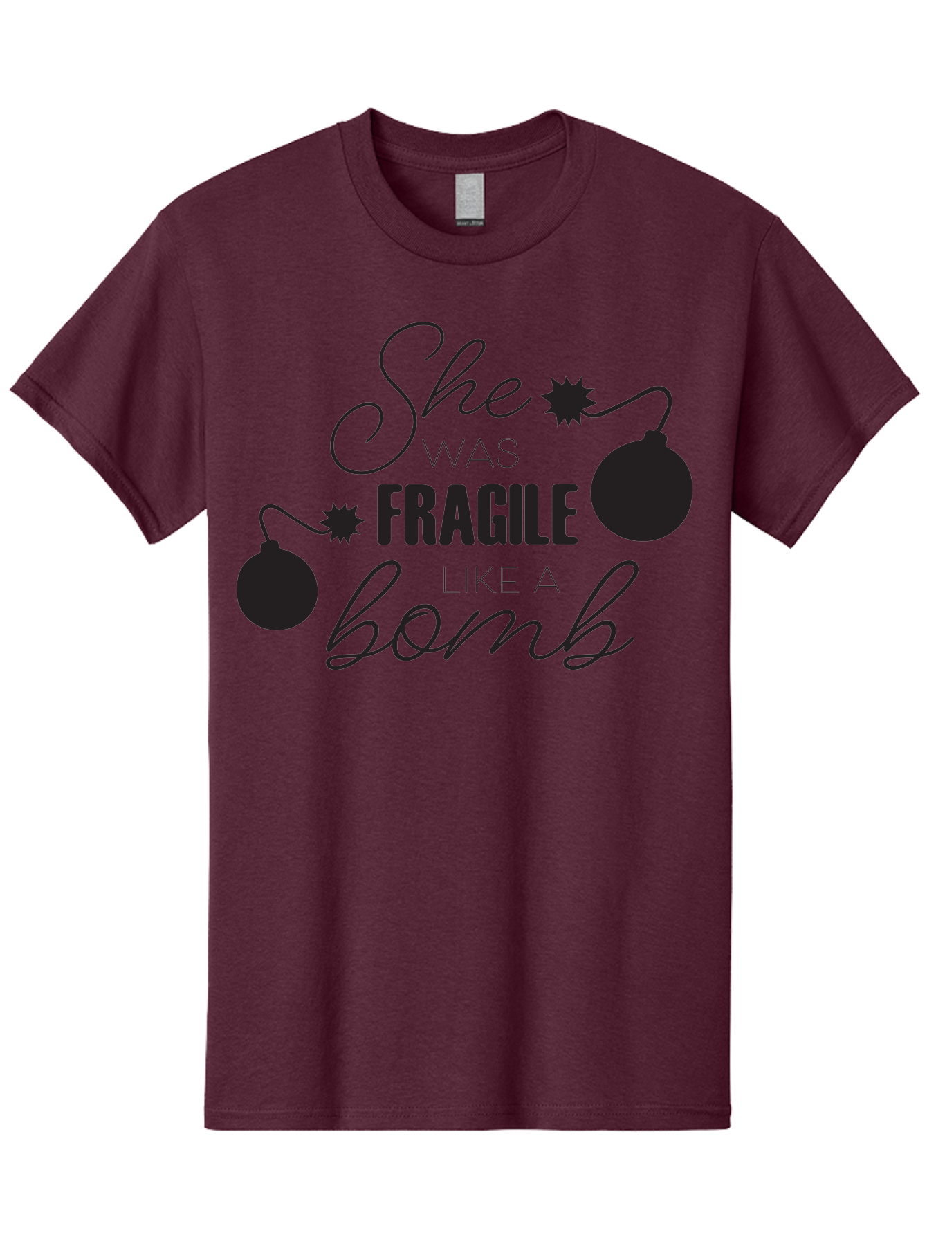 She-Was-Fragile-Like-A-Bomb Men'S Graphic Tee, 100% Cotton, Comfortable Casual Summer Wear, Machine Washable, Inspirational Quote, Motivational Phrase, Strong Women, Empowerment Message, Bomb Illustration, Powerful Graphics, Female Strength, Aad157
