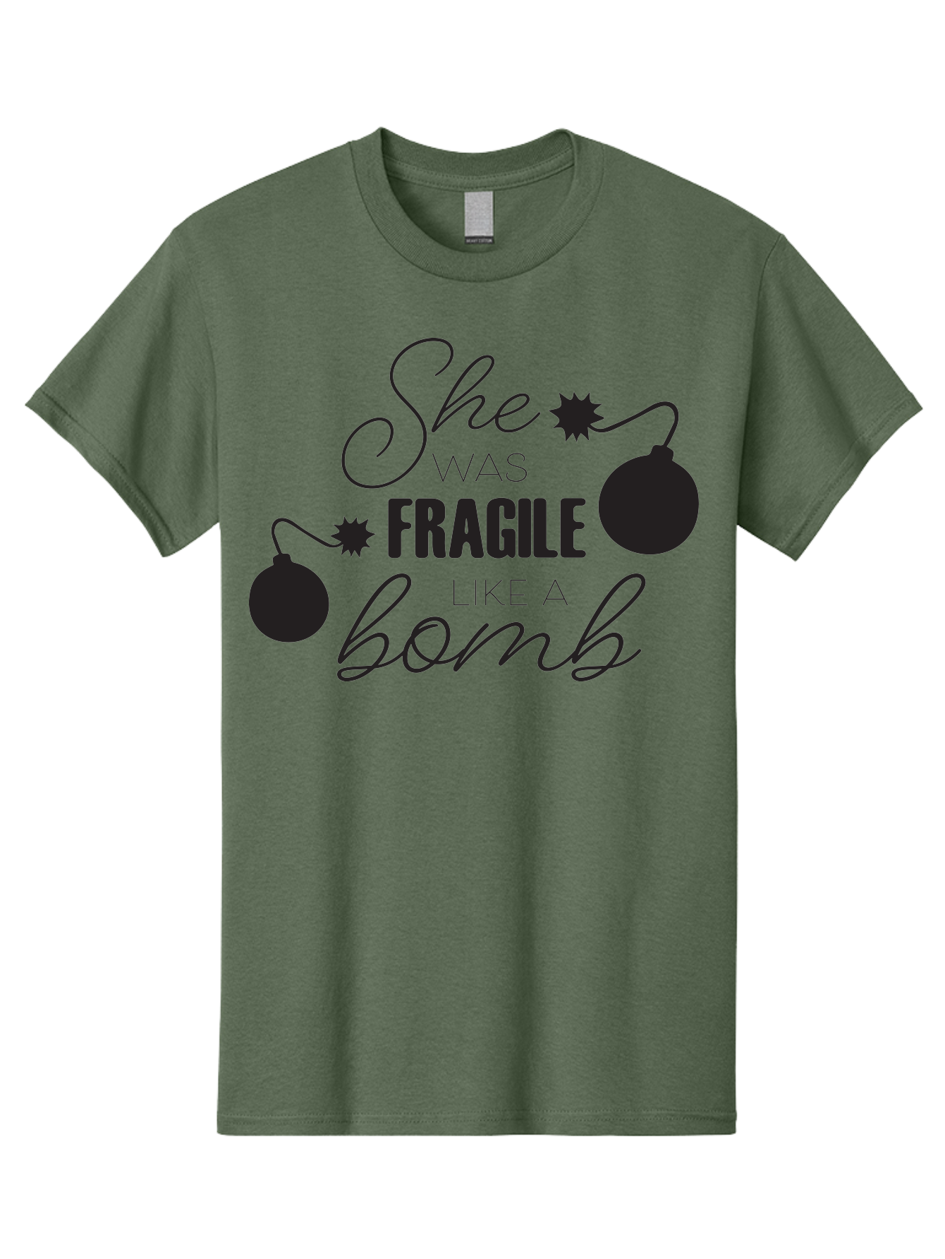 She-Was-Fragile-Like-A-Bomb Men'S Graphic Tee, 100% Cotton, Comfortable Casual Summer Wear, Machine Washable, Inspirational Quote, Motivational Phrase, Strong Women, Empowerment Message, Bomb Illustration, Powerful Graphics, Female Strength, Aad157