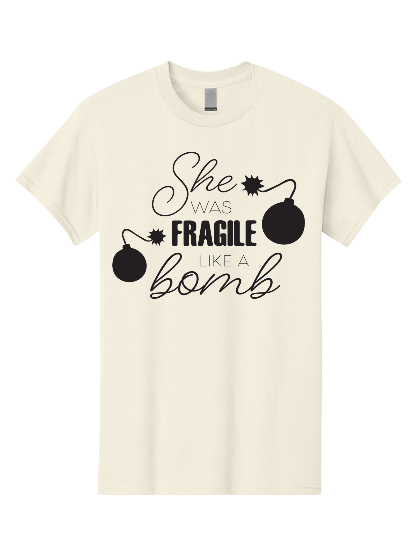 She-Was-Fragile-Like-A-Bomb Men'S Graphic Tee, 100% Cotton, Comfortable Casual Summer Wear, Machine Washable, Inspirational Quote, Motivational Phrase, Strong Women, Empowerment Message, Bomb Illustration, Powerful Graphics, Female Strength, Aad157