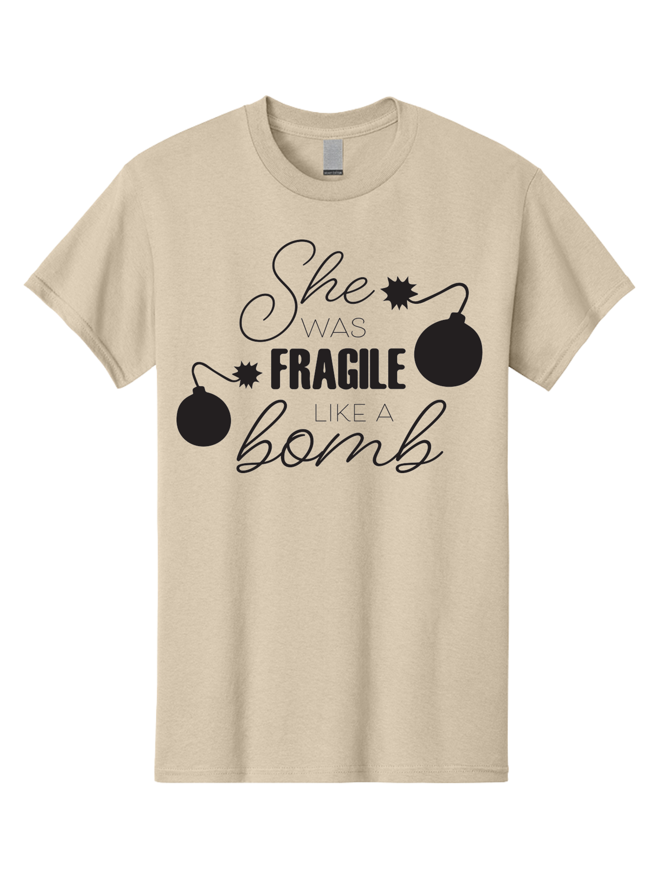 She-Was-Fragile-Like-A-Bomb Men'S Graphic Tee, 100% Cotton, Comfortable Casual Summer Wear, Machine Washable, Inspirational Quote, Motivational Phrase, Strong Women, Empowerment Message, Bomb Illustration, Powerful Graphics, Female Strength, Aad157