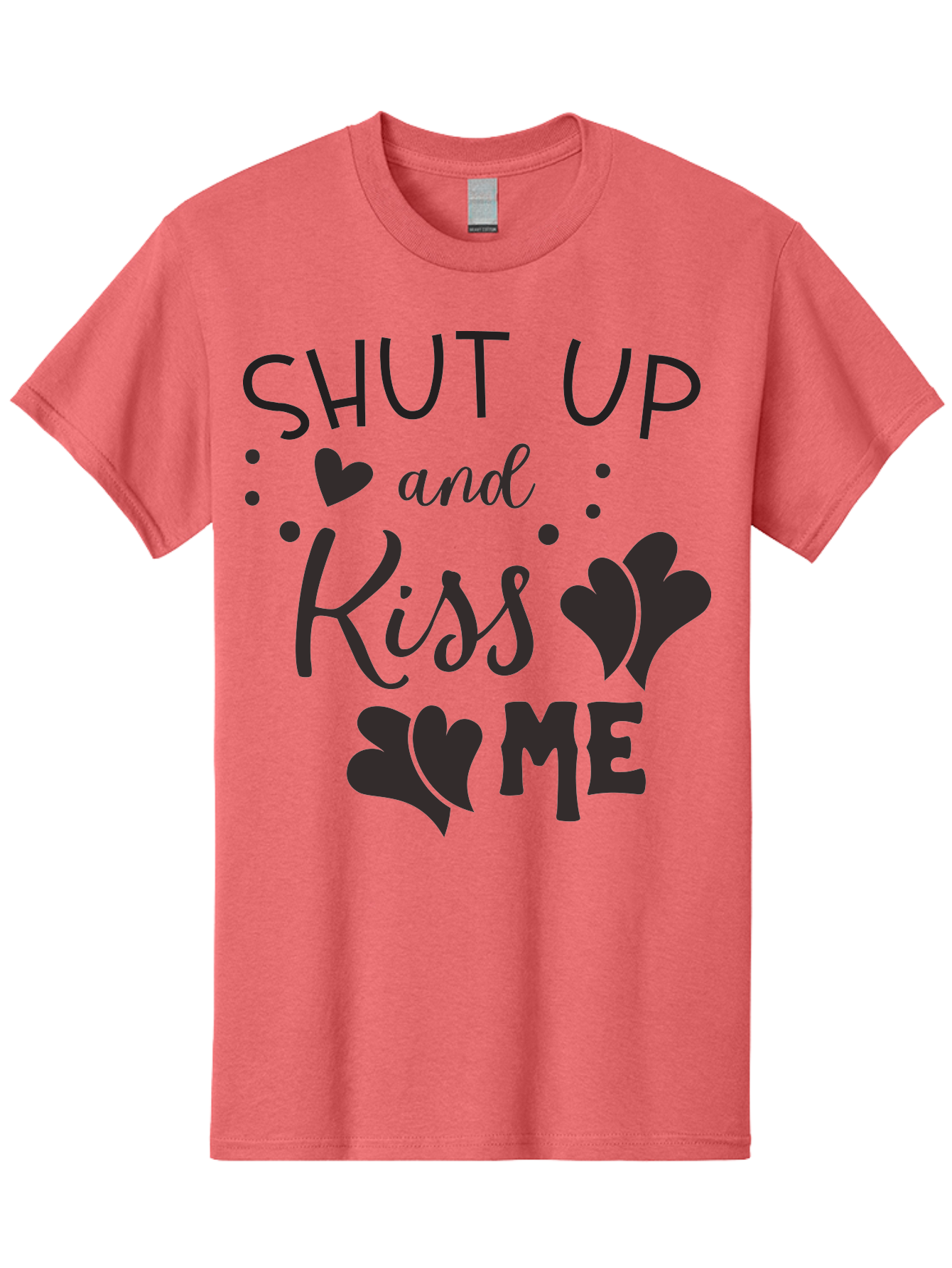 Shut-Up-And-Kiss-Me Men'S Graphic Tee, 100% Cotton, Comfortable Casual Summer Wear, Machine Washable, Love Quotes, Romantic Phrases, Kiss Me, Shut Up, Heart Shapes, Valentines Day, Love Messages, Couple Goals, Sweet Nothings Aad160