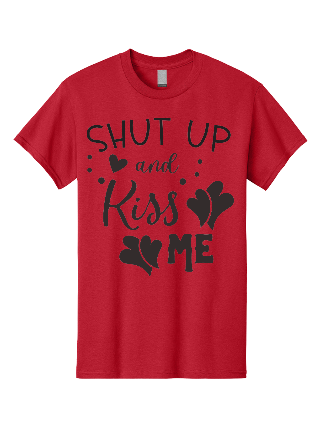 Shut-Up-And-Kiss-Me Men'S Graphic Tee, 100% Cotton, Comfortable Casual Summer Wear, Machine Washable, Love Quotes, Romantic Phrases, Kiss Me, Shut Up, Heart Shapes, Valentines Day, Love Messages, Couple Goals, Sweet Nothings Aad160