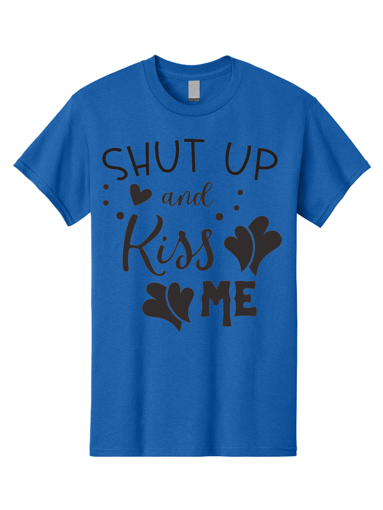 Shut-Up-And-Kiss-Me Men'S Graphic Tee, 100% Cotton, Comfortable Casual Summer Wear, Machine Washable, Love Quotes, Romantic Phrases, Kiss Me, Shut Up, Heart Shapes, Valentines Day, Love Messages, Couple Goals, Sweet Nothings Aad160
