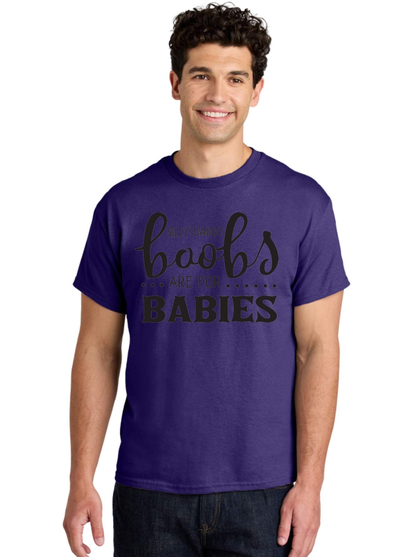 Silly-Daddy-Boobs Men'S Graphic Tee, 100% Cotton, Comfortable Casual Summer Wear, Machine Washable, Funny Quote, Daddy Quote, Baby Quote, Boobs Are For Babies, Silly Daddy, Parenting Humor, Breastfeeding Support Aad162