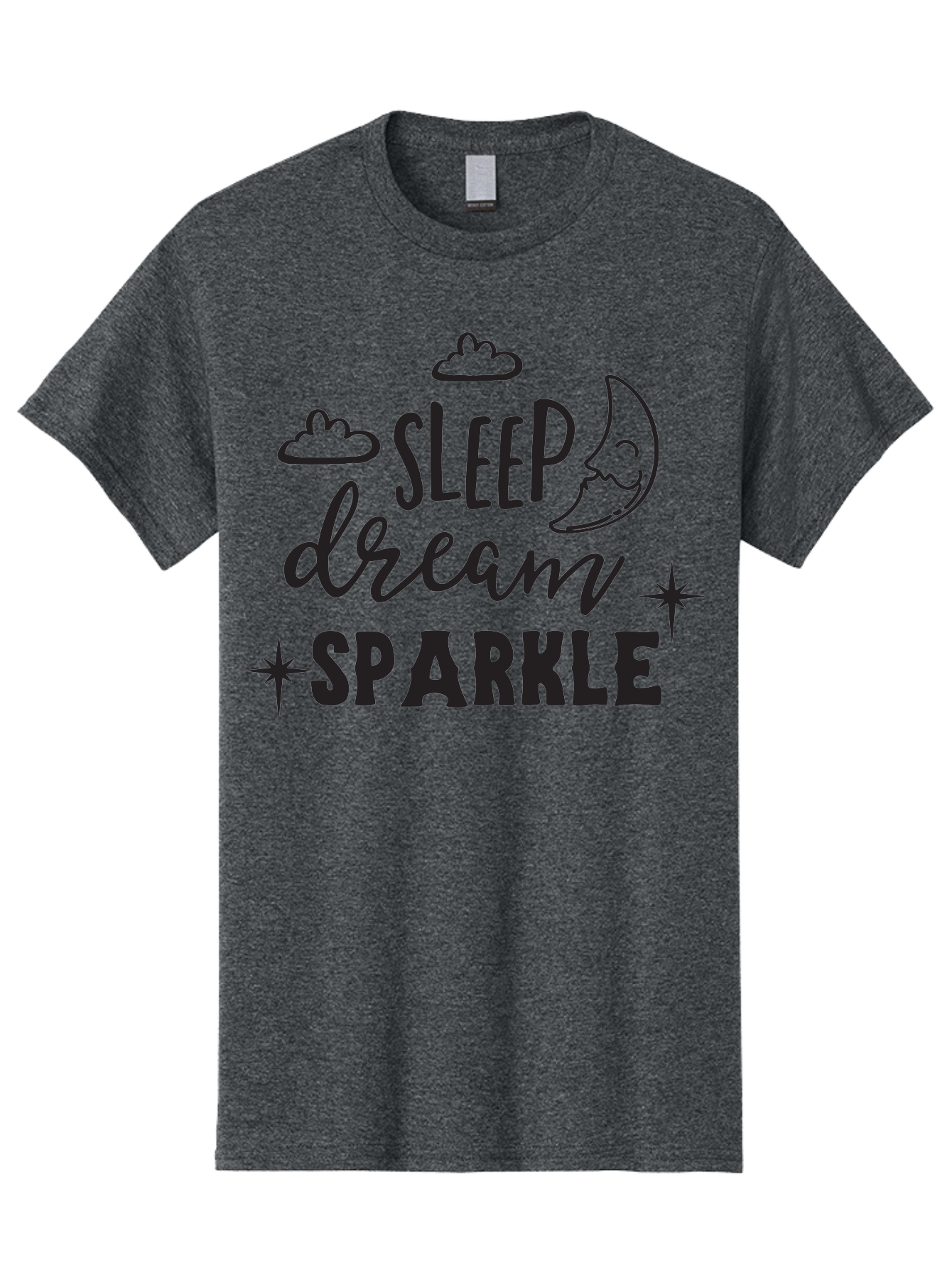Sleep-Dream-Sparkle Men'S Graphic Tee, 100% Cotton, Comfortable Casual Summer Wear, Machine Washable, Inspirational Quote, Motivational Phrase, Sleep, Dream, Sparkle, Stars, Moon, Clouds, Whimsical Design, Positive Vibes, Good Night Message Aad163