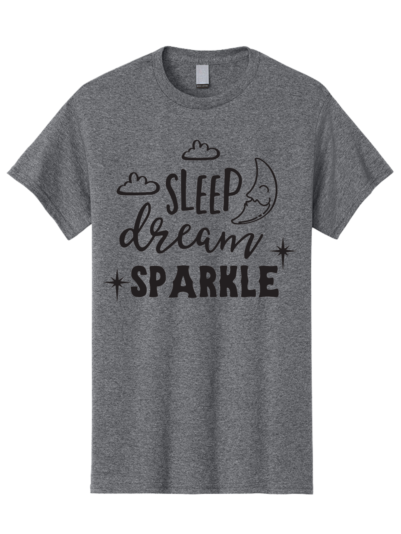Sleep-Dream-Sparkle Men'S Graphic Tee, 100% Cotton, Comfortable Casual Summer Wear, Machine Washable, Inspirational Quote, Motivational Phrase, Sleep, Dream, Sparkle, Stars, Moon, Clouds, Whimsical Design, Positive Vibes, Good Night Message Aad163