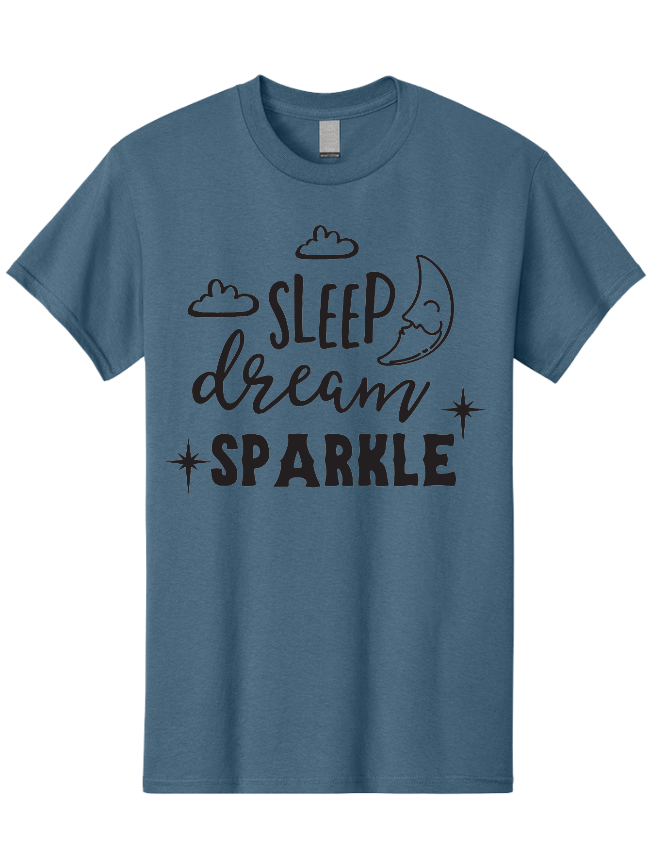 Sleep-Dream-Sparkle Men'S Graphic Tee, 100% Cotton, Comfortable Casual Summer Wear, Machine Washable, Inspirational Quote, Motivational Phrase, Sleep, Dream, Sparkle, Stars, Moon, Clouds, Whimsical Design, Positive Vibes, Good Night Message Aad163