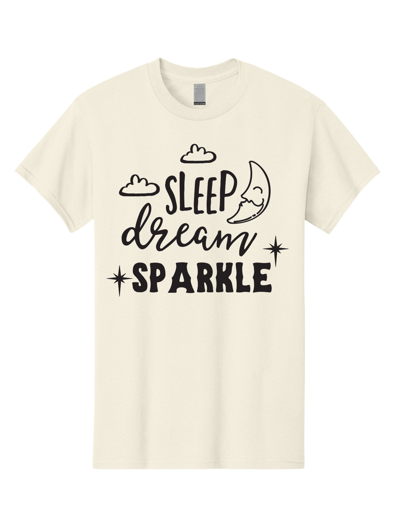 Sleep-Dream-Sparkle Men'S Graphic Tee, 100% Cotton, Comfortable Casual Summer Wear, Machine Washable, Inspirational Quote, Motivational Phrase, Sleep, Dream, Sparkle, Stars, Moon, Clouds, Whimsical Design, Positive Vibes, Good Night Message Aad163