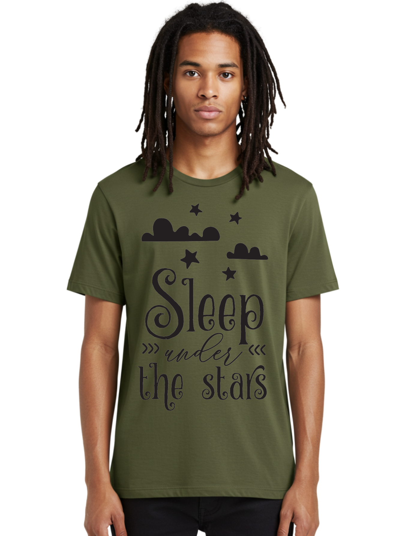 Sleep-Under-The-Stars Men'S Graphic Tee, 100% Cotton, Comfortable Casual Summer Wear, Machine Washable, Sleep Under The Stars, Night Sky, Starry Night, Relaxation, Calming Quote, Inspirational Quote, Celestial Theme, Dreamy Atmosphere Aad164