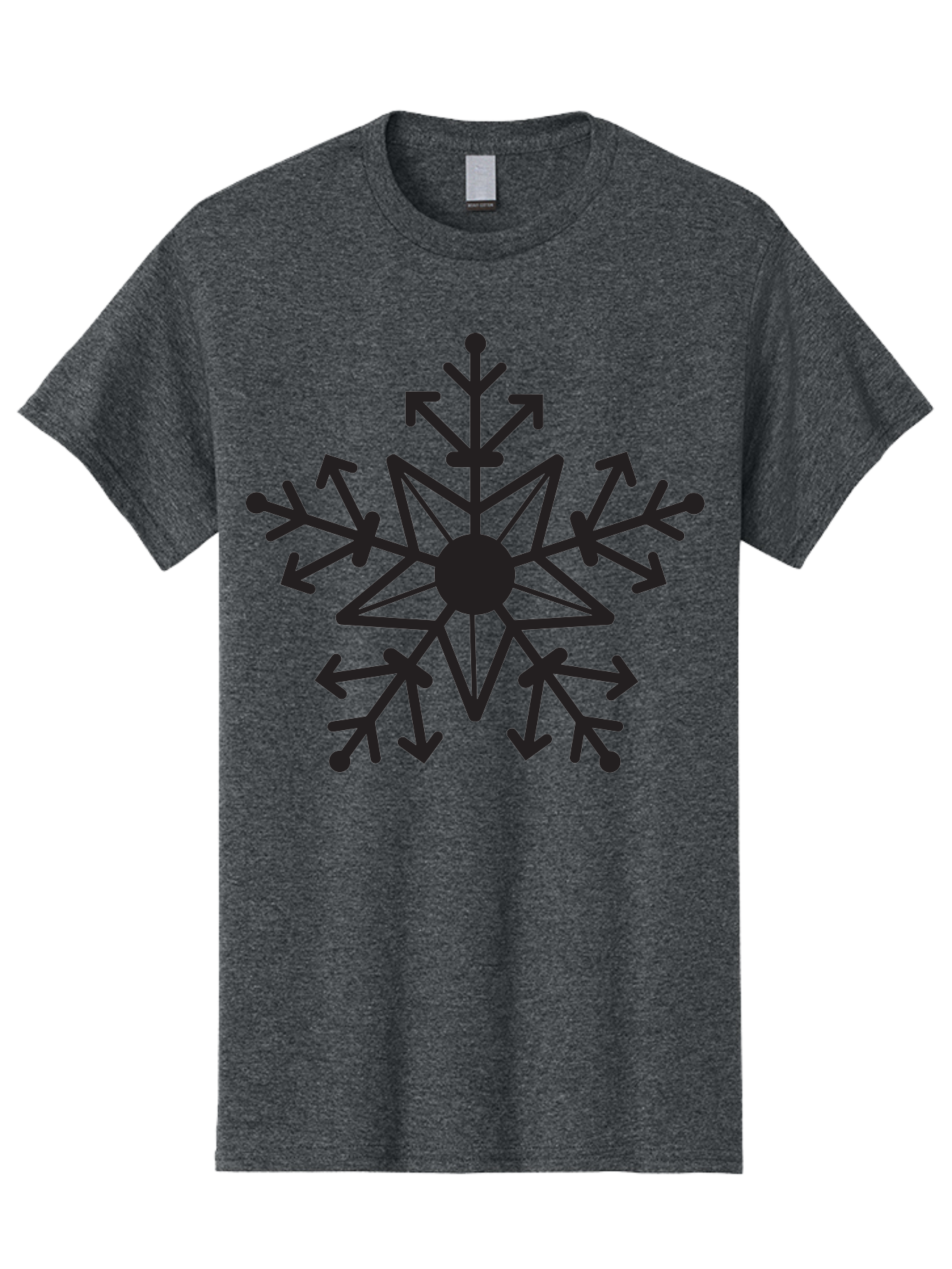 Snowflake-1 Men'S Graphic Tee, 100% Cotton, Comfortable Casual Summer Wear, Machine Washable, Snowflake Design, Arrow Pattern, Symmetrical Shape, Geometric Figure, Abstract Art, Black And Green, Intricate Details, Frosty Feel, Winter Theme Aad167