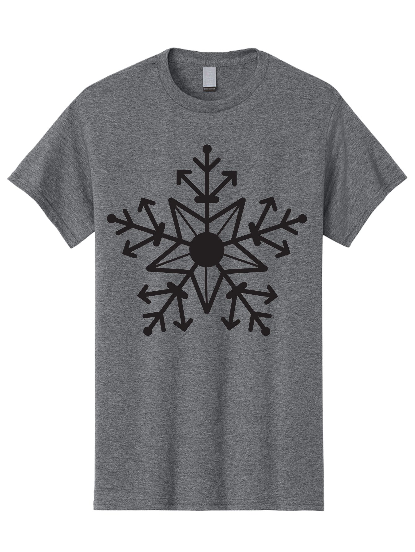 Snowflake-1 Men'S Graphic Tee, 100% Cotton, Comfortable Casual Summer Wear, Machine Washable, Snowflake Design, Arrow Pattern, Symmetrical Shape, Geometric Figure, Abstract Art, Black And Green, Intricate Details, Frosty Feel, Winter Theme Aad167