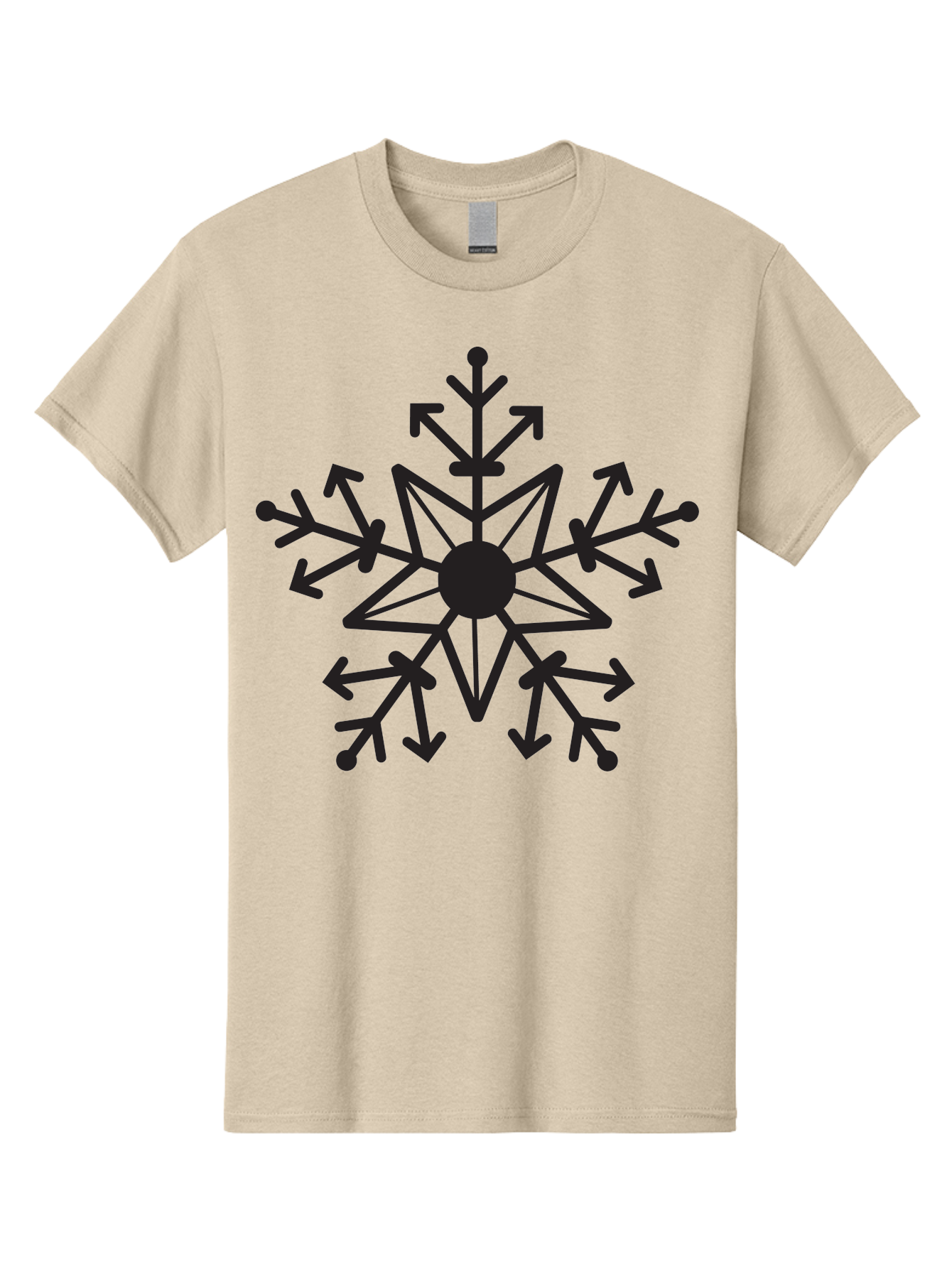 Snowflake-1 Men'S Graphic Tee, 100% Cotton, Comfortable Casual Summer Wear, Machine Washable, Snowflake Design, Arrow Pattern, Symmetrical Shape, Geometric Figure, Abstract Art, Black And Green, Intricate Details, Frosty Feel, Winter Theme Aad167